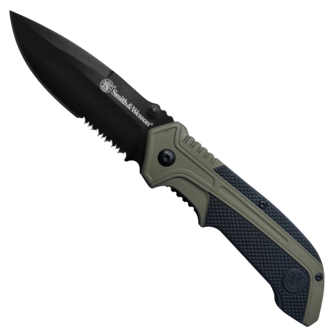 Smith & Wesson OD Green Spring Assist Knife, Black Combo Blade 3 Smith & Wesson OD Green Spring Assist Knife, Black Combo Blade
