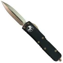 Microtech Black Aluminum UTX-85 OTF Auto Knife, Bronze Dagger Blade