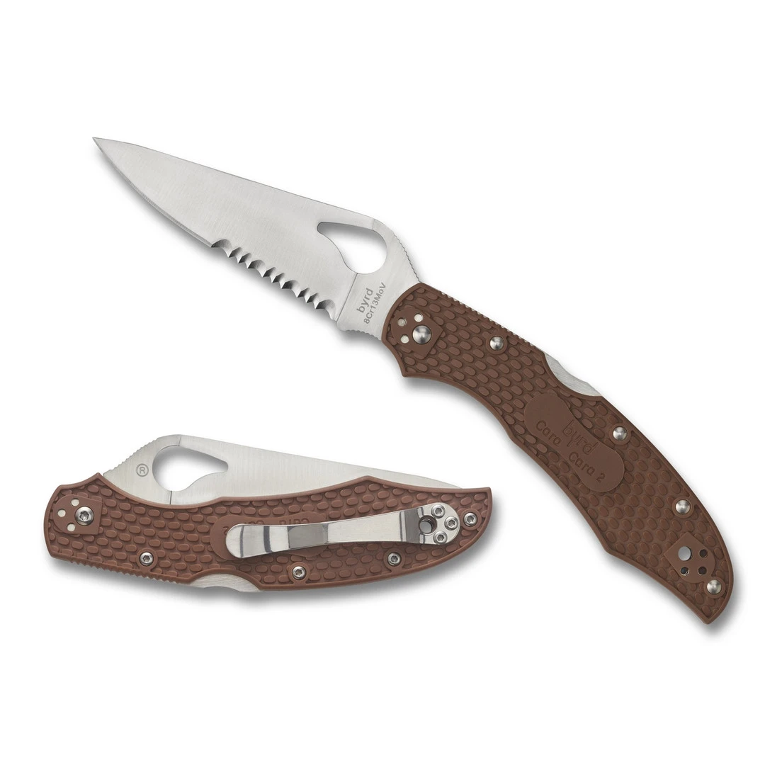 Byrd Brown Cara Cara 2 Folder Knife, Satin Combo Blade 4 Byrd Brown Cara Cara 2 Folder Knife, Satin Combo Blade - Image 2