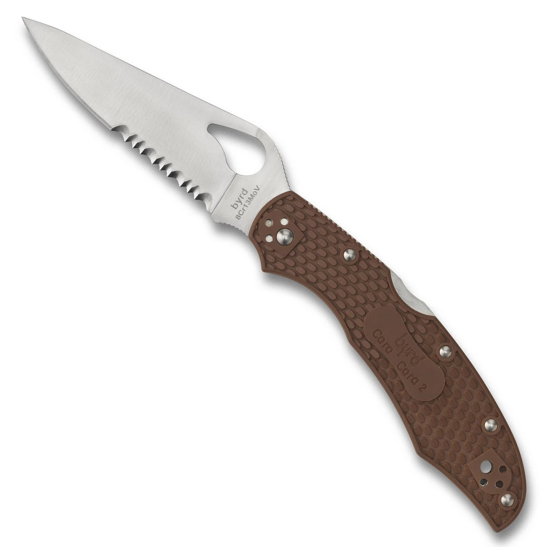 Byrd Brown Cara Cara 2 Folder Knife, Satin Combo Blade 3 Byrd Brown Cara Cara 2 Folder Knife, Satin Combo Blade