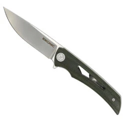 Eikonic Green Canvas Micarta Aperture Flipper Knife, Satin Blade