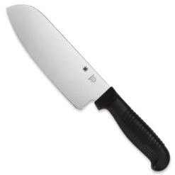 Spyderco Santoku Knife, Plain Edge Blade, Black Handle