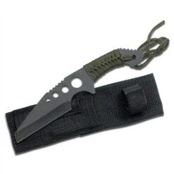 Survivor Knives HK-736 Army Green Sheepsfoot Paracord Fixed Blade Knife & Fire Starter, Black Blade