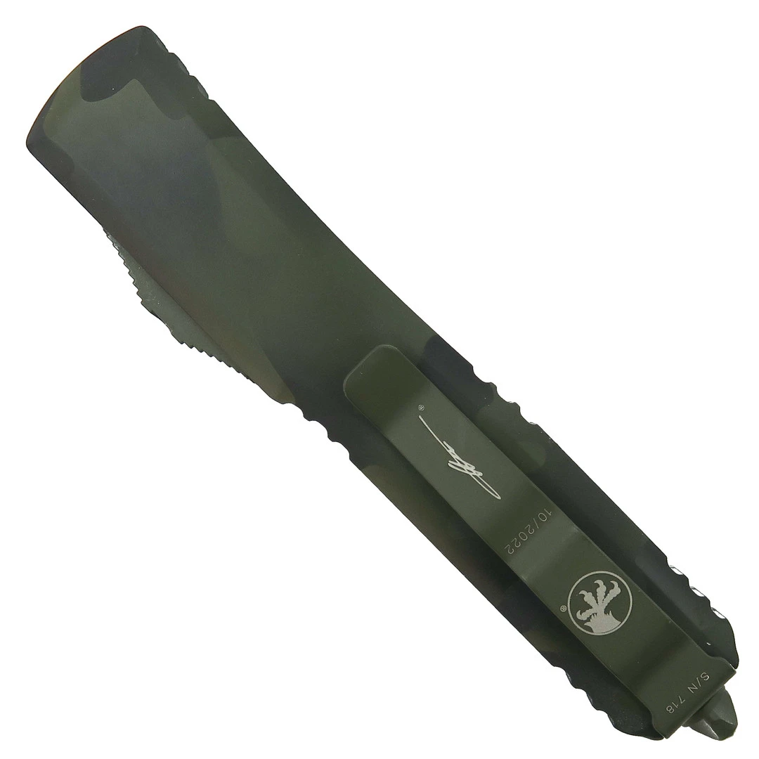 Microtech Signature Series Olive Camo Ultratech OTF Auto Knife, Part Serrated Bayonet 4 Microtech Signature Series Olive Camo Ultratech OTF Auto Knife, Part Serrated Bayonet - Image 2