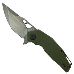 REVO Berserk Carry Green G-10 REV 2 Frame Lock Knife, Black Stonewash