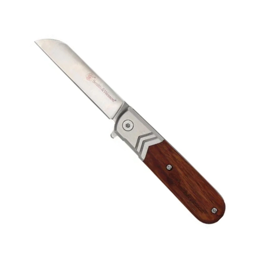 Smith & Wesson Wood Handle Executive Barlow Spring Assisted Flipper Knife, Satin Blade 3 Smith & Wesson Wood Handle Executive Barlow Spring Assisted Flipper Knife, Satin Blade