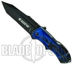 Smith & Wesson Black Ops Spring Assist Knife, Blue Handle, Tanto Black Plain Blade, BLOP3TBL -Knife Shop SWBLOP3TBL 4 10018.1533221914