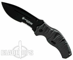 Smith & Wesson Black Ops Spring Assist Knife, Black Combo Blade, SWBLOP4BS -Knife Shop SWBLOP4BS 4 28154.1533221992